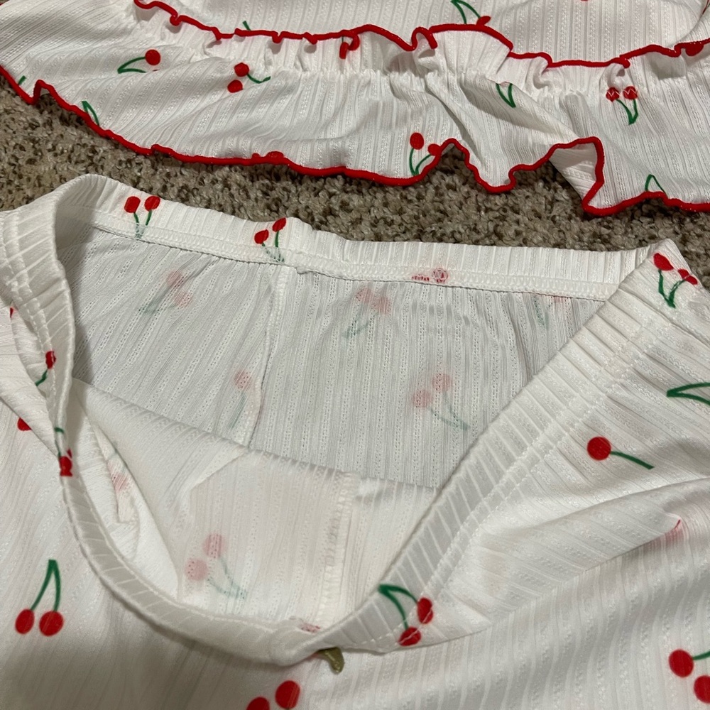 Cherry Print Ruffle Pajama Set - Picture 3 of 5